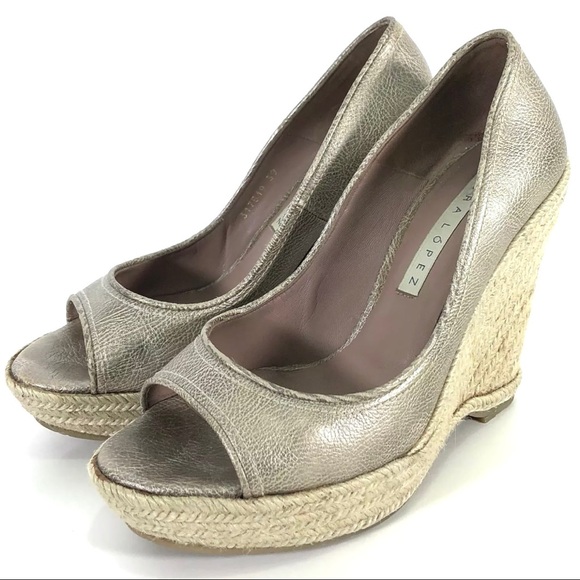 Pura Lopez Metallic Leather Open Toe Espadrille Platform Wedge size 39 - Picture 4 of 10